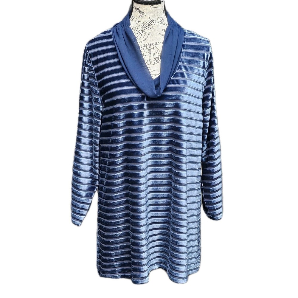Soft‎ Surroundings Meri Velvet Burnout Long Tunic Womens M Blue Quiet Luxury